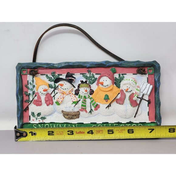 Christmas Holiday Snowman Collector Wall‎ Plaque With Rustic Leather Strap - Picture 5 of 7